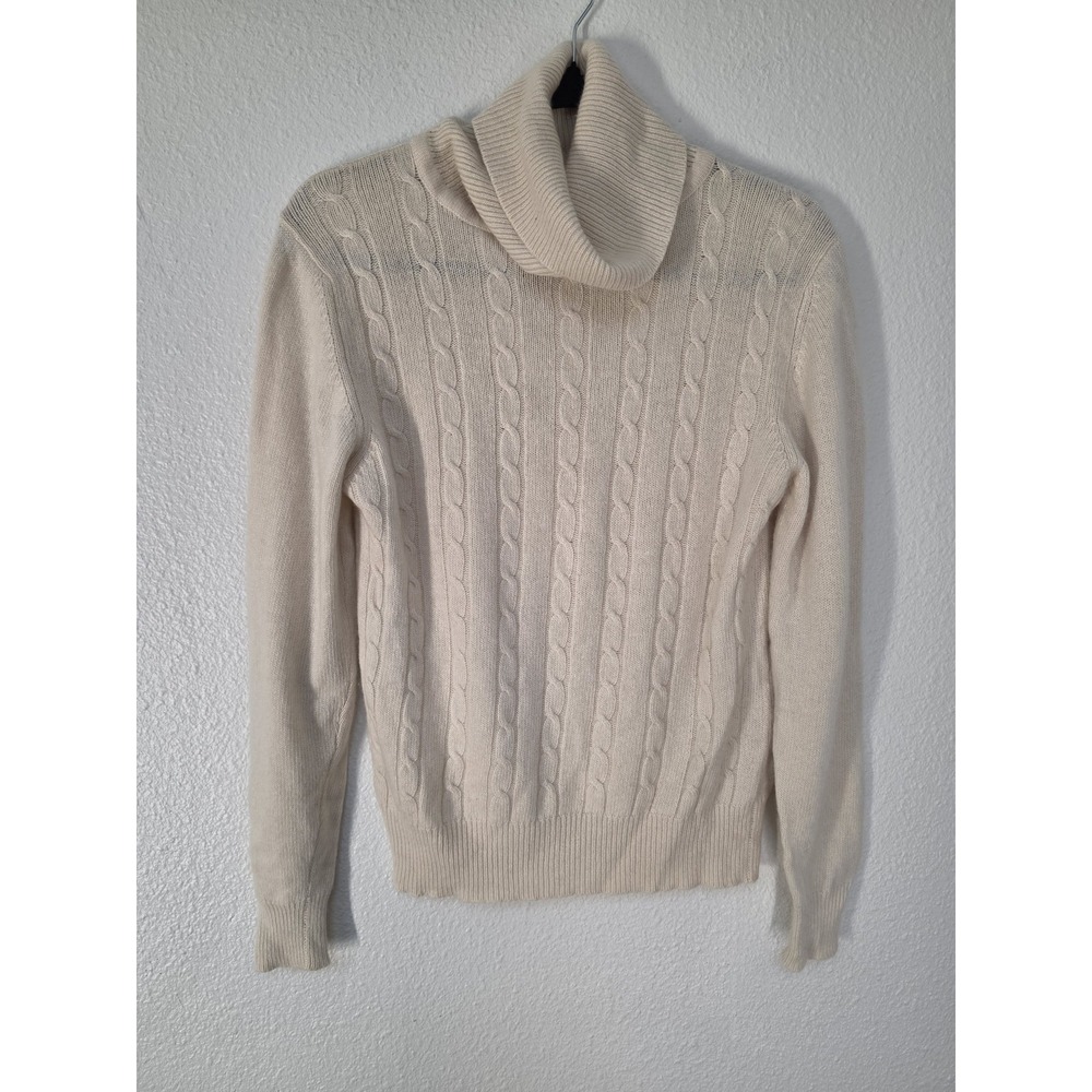 Robinsons Cashmere Turtleneck Sweater M Beige Cable Knit Pullover Women Classic